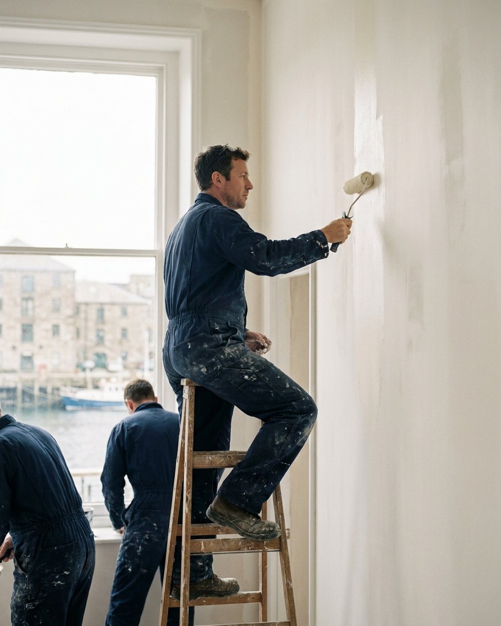 Paint Guys crew member rolling a feature wall in a Halifax home