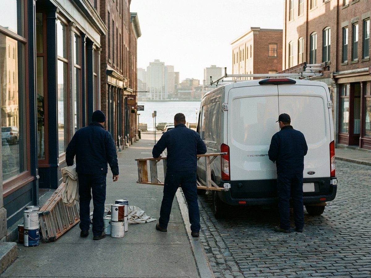 Crew loading equipment into the work van in the morning
